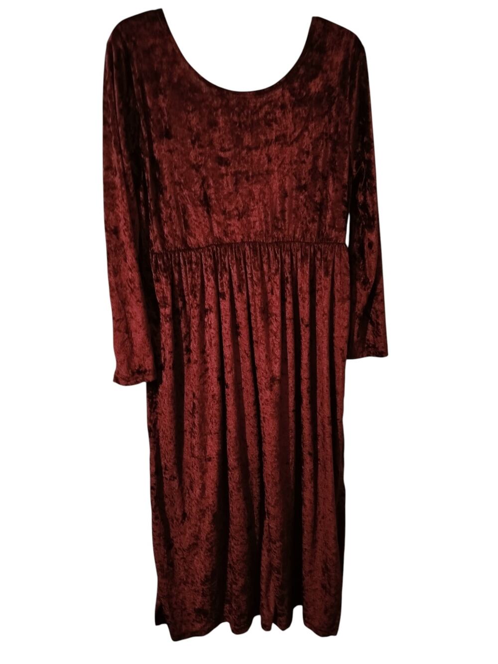 5767)Vtg 80s Sunbelt Crushed Velvet Red Whimsygoth Grunge Romantic Midi Dress S